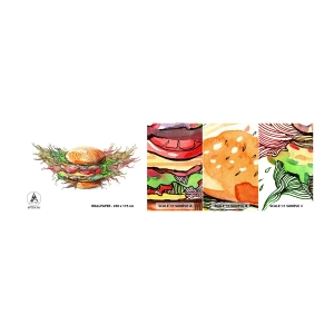 Fotótapéta Minta Öntapadós Deluxe Sticker - Forró kísértés - Gasztronómia, Hamburger, Konyhai - 100x30 cm