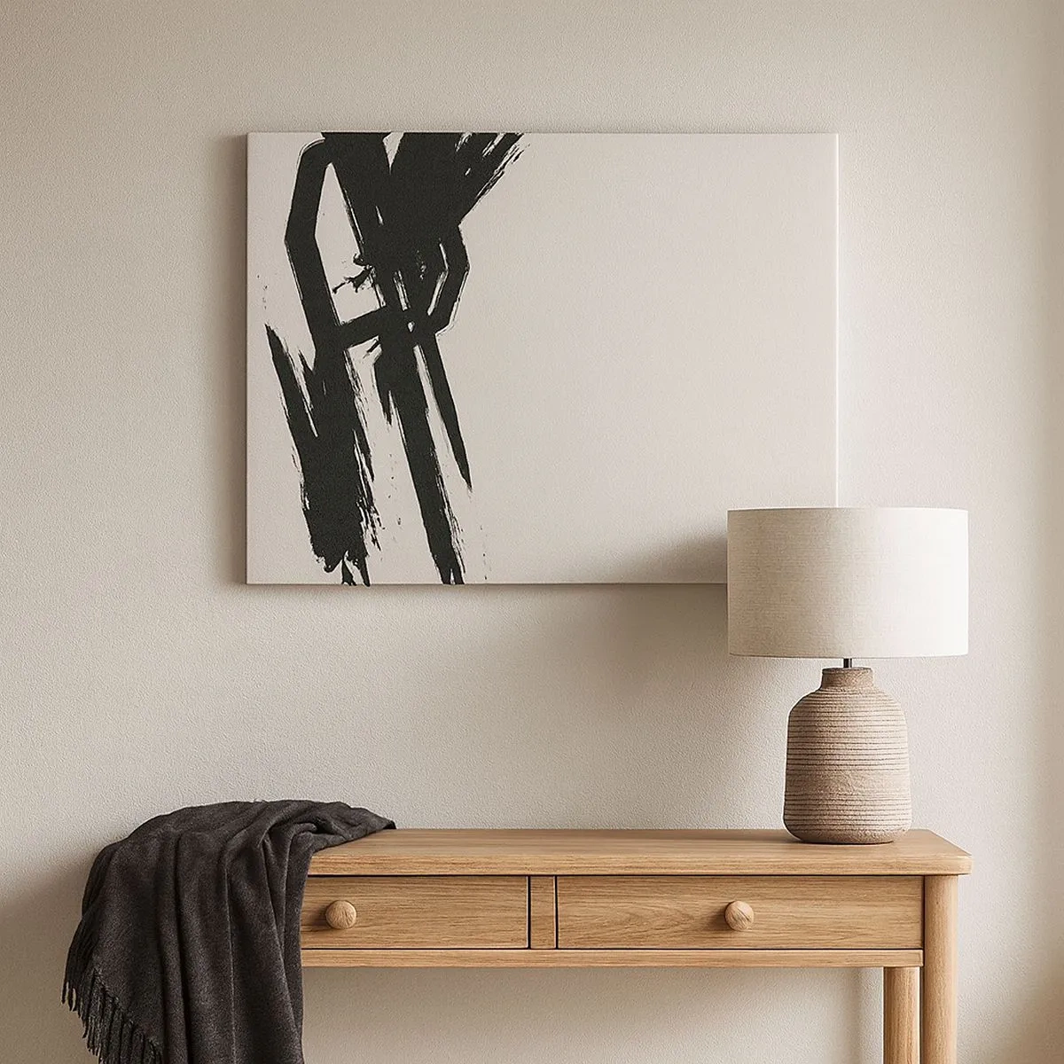 Vászonkép - Dinamikus ecsetvonások feketében világos háttéren - 70x50cm - Megállíthatatlan lendület - Modern fali dekoráció nappalihoz és hálószobához ARTTOR