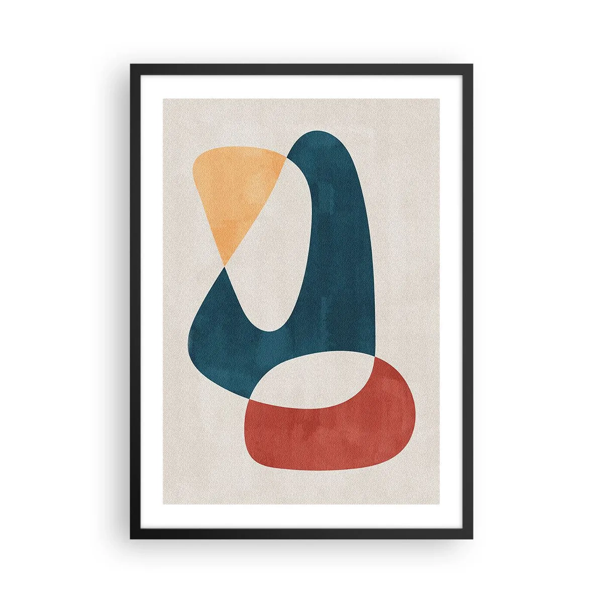 Poszter fehér keretben - Geometriai formák absztrakt kompozíciója meleg színekben. - 50x70cm - Befolyások és metamorfózisok - Modern fali dekoráció nappalihoz és hálószobához ARTTOR