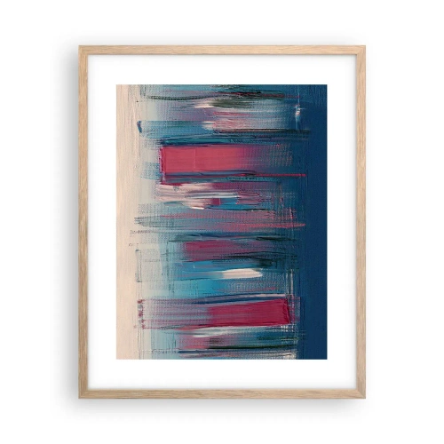 Poszter világos tölgy keretben - Függőleges kompozíció kék és piros színekben - 40x50 cm