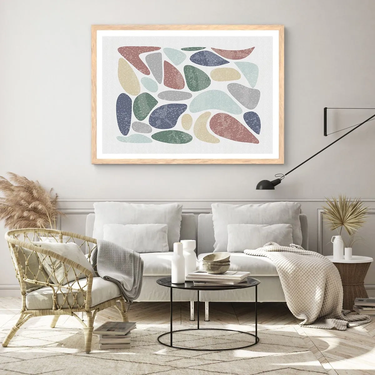Poszter világos tölgy keretben - Mozaik púderes színekből - 100x70 cm