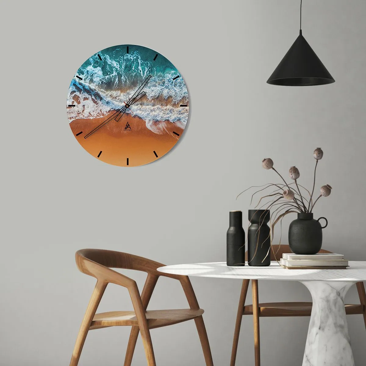 Falióra, Óra - Keleti jelenet egy hajóval és cseresznyevirággal akvarell stílusban - 30x30cm - Mindig párban - Modern fali dekoráció nappalihoz, konyhához és hálószobához ARTTOR