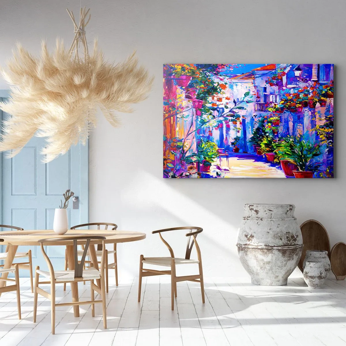 Vászonkép - Egy színes utca tele virágokkal - 70x50cm - Impresszió - olasz kis utca - Modern fali dekoráció nappalihoz és hálószobához ARTTOR