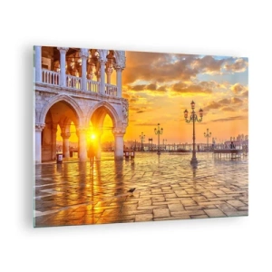 Üveg kép - Napfelkelte az árkádok és a tér felett - 70x50cm - Hol van mindenki? - Modern fali dekoráció nappalihoz és hálószobához ARTTOR