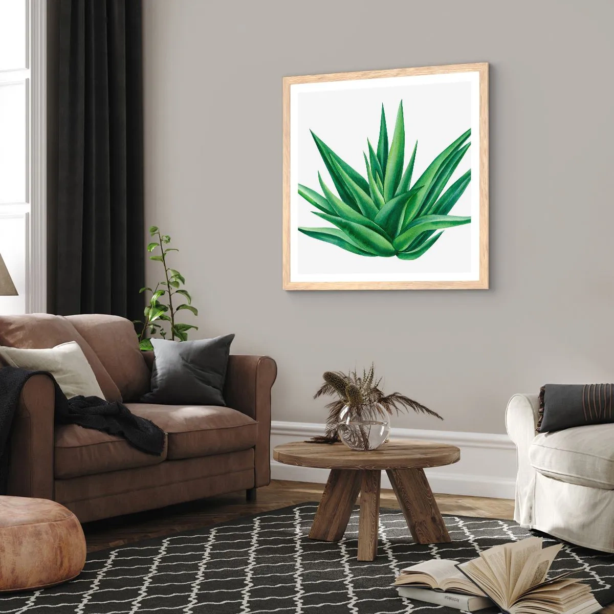 Poszter világos tölgy keretben - Zöld - erő - élet - 30x30 cm