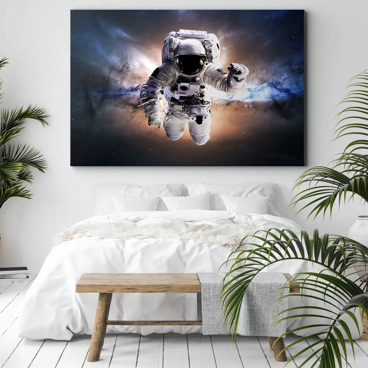 Vászonkép - Űrhajós az űrben - 70x50cm - Üdvözlet az űrből - Modern fali dekoráció nappalihoz és hálószobához ARTTOR