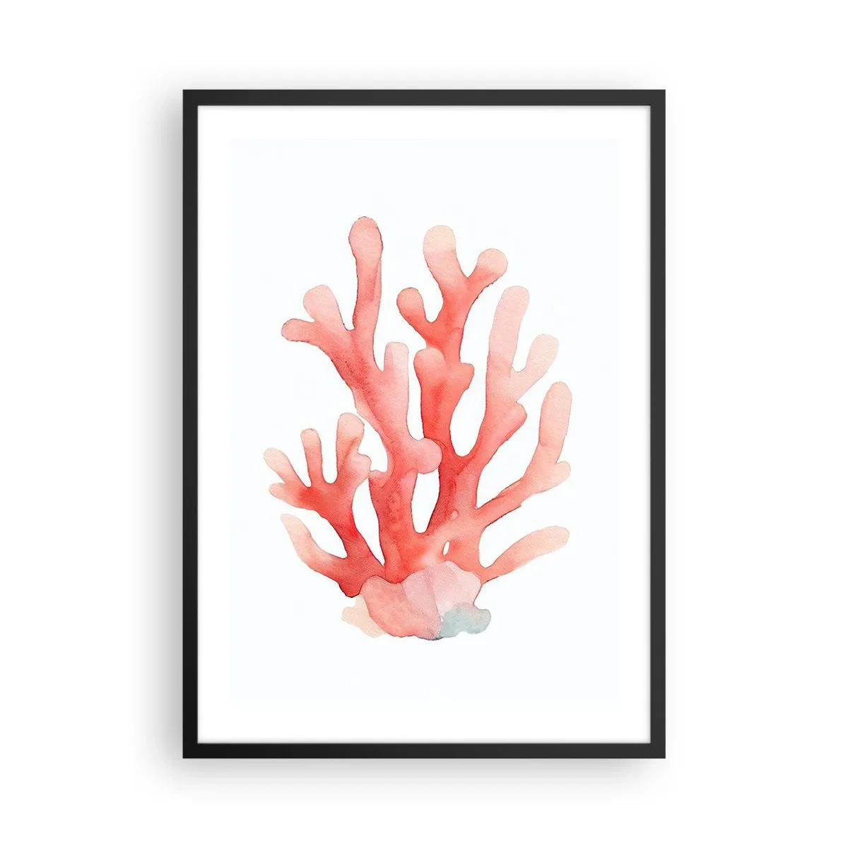 Poszter fehér keretben - Akvarell illusztráció vörös korallról fehér alapon - 50x70cm - A korall színe - Modern fali dekoráció nappalihoz és hálószobához ARTTOR