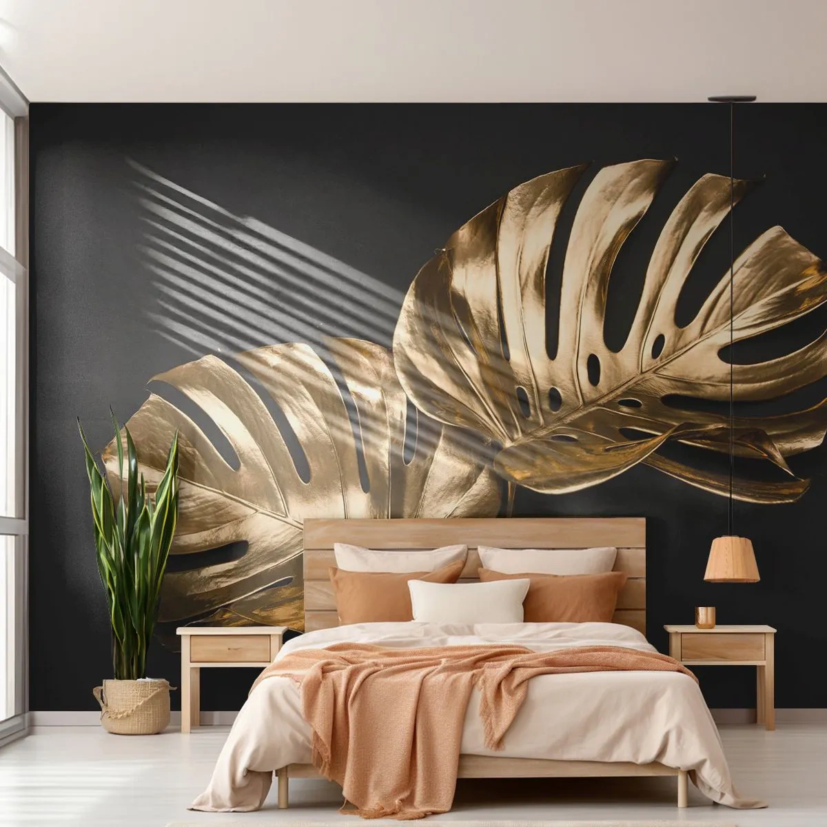 Öntapadós Fotótapéta Deluxe Sticker - A természet kincsei - Absztrakció, Arany levelek, Monstera levél - 250x175 cm