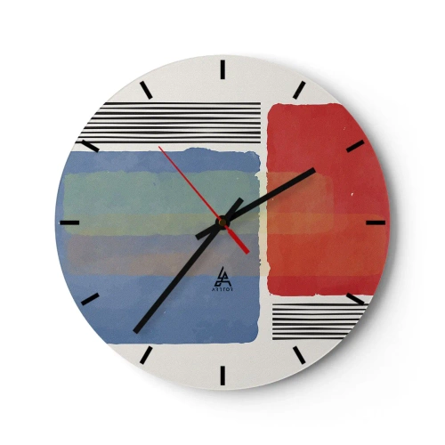 Falióra, Óra - Színes absztrakt téglalapok és vonalak világos háttéren - 30x30cm - A geometria szelleme és betűje - Modern fali dekoráció nappalihoz, konyhához és hálószobához ARTTOR