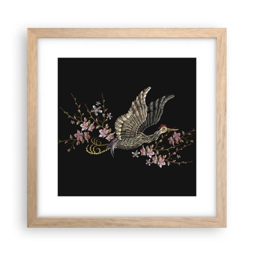 Poszter világos tölgy keretben - Egzotikus hímzett madár - 30x30 cm