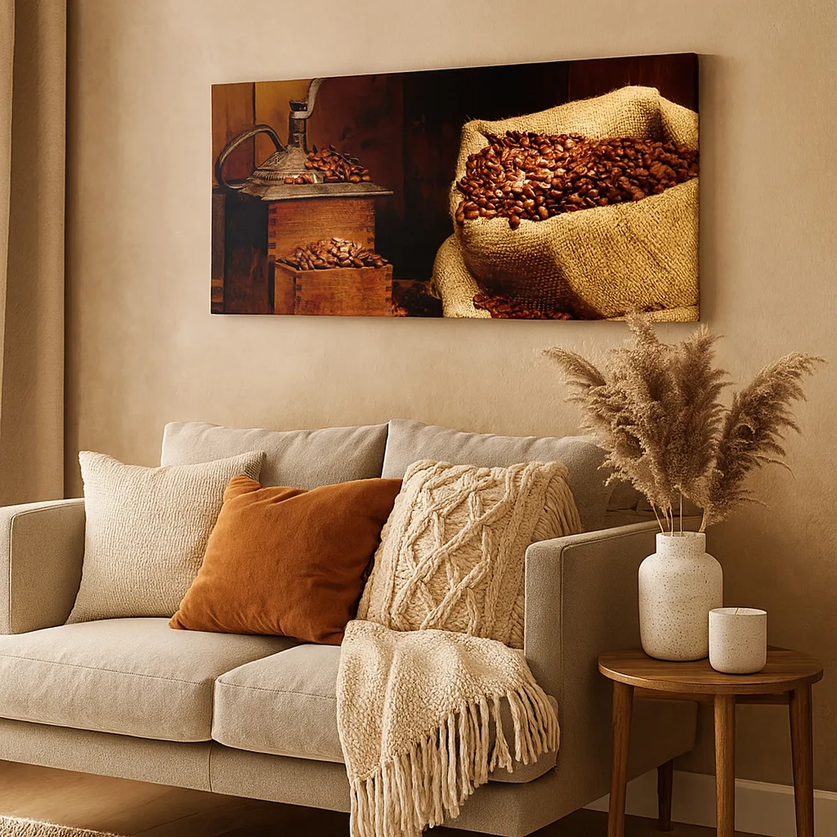 Vászonkép - Csendélet szemes kávéval és darálóval - 30x30 cm