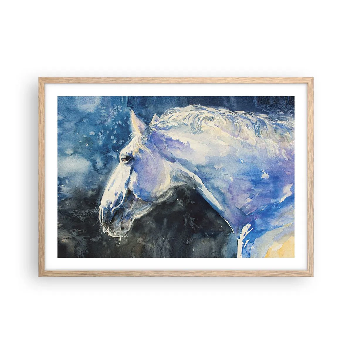 Poszter világos tölgy keretben - Portré kék fényben - 70x50 cm