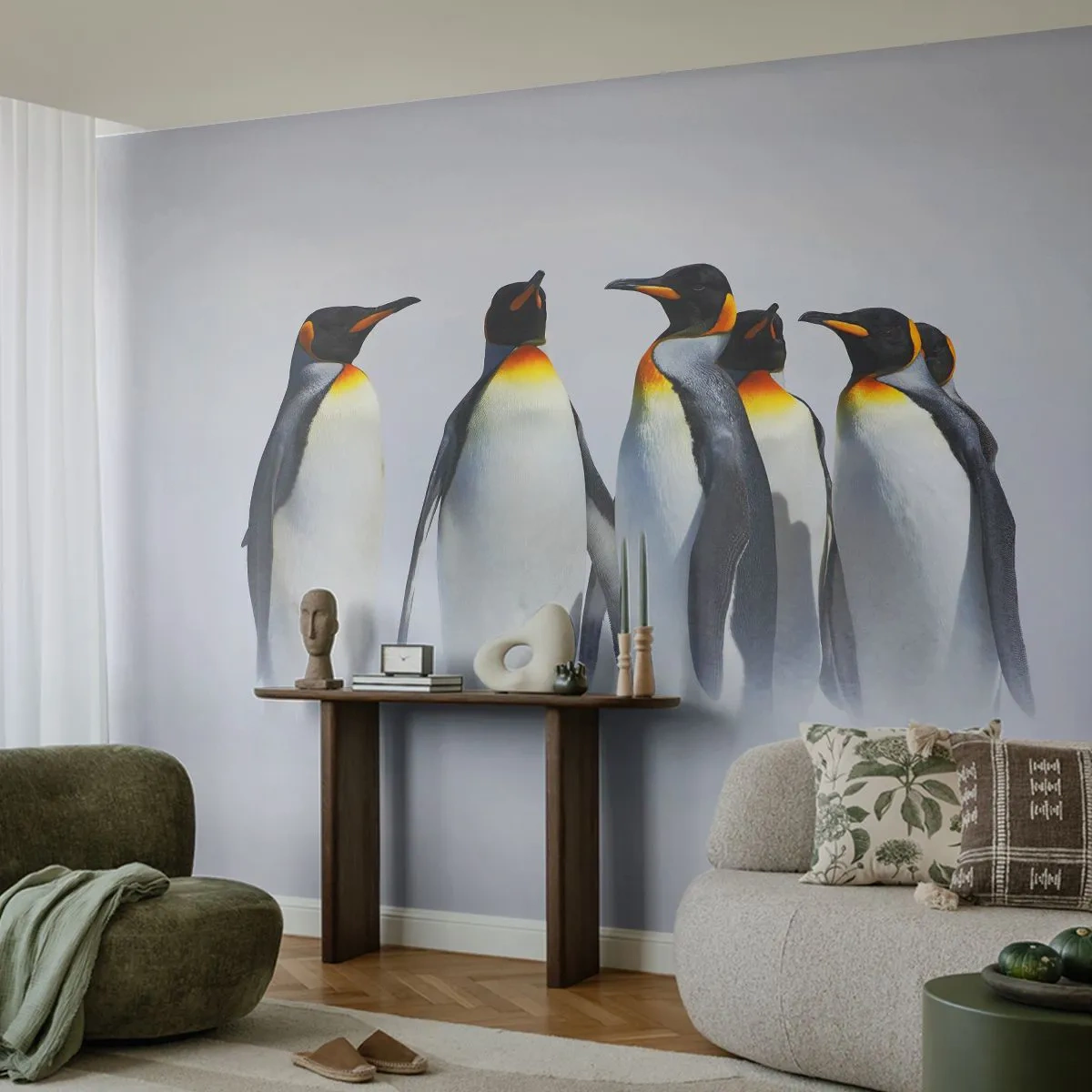 Fotótapéta Premium Sand - Találkozás éjszakai ruhában - Állatok, Pingvin, Természet - 300x210 cm