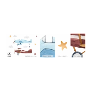 Fotótapéta Minta Öntapadós Deluxe Sticker - Pilóta, várunk! - Repülőgépek, Retro, Gyermekek - 100x30 cm