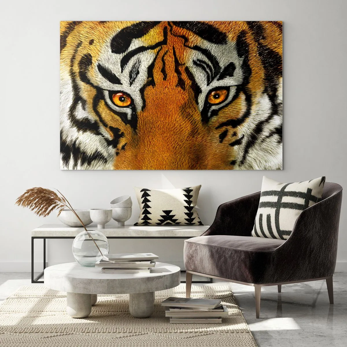 Üveg kép - Közeli kép a tigris intenzív tekintetéről - 70x50cm - Szörnyű és gyönyörű - Modern fali dekoráció nappalihoz és hálószobához ARTTOR