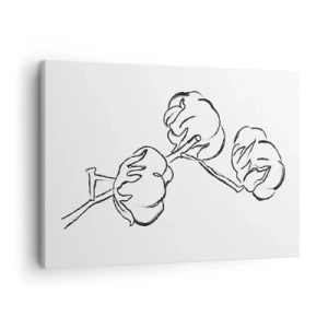 Vászonkép - Egy pamutág finom körvonala fehér alapon - 70x50cm - Pamut pehely - Modern fali dekoráció nappalihoz és hálószobához ARTTOR