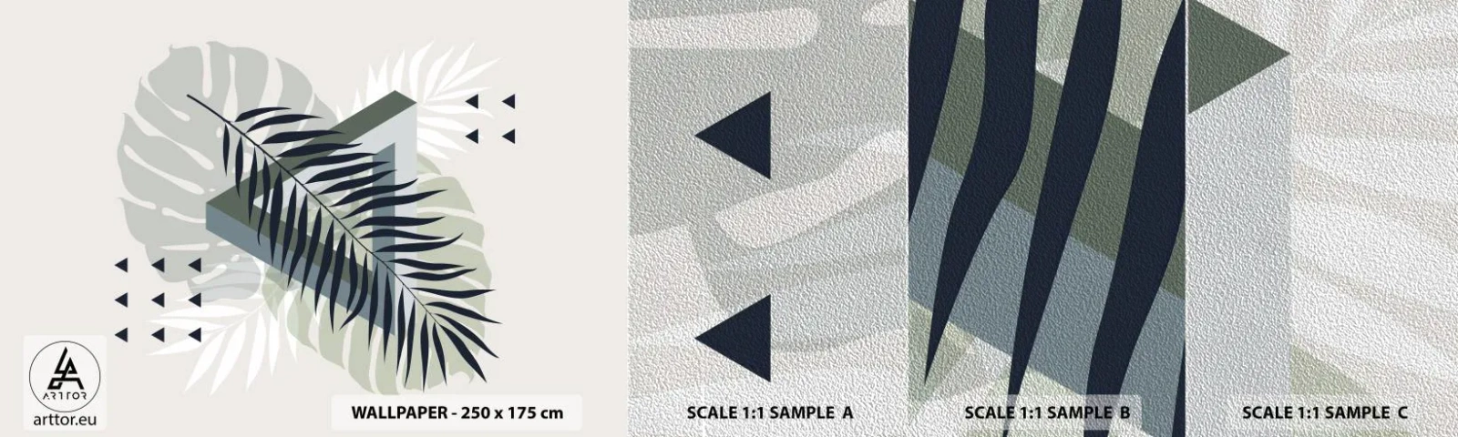 Fotótapéta Minta Premium Sand - Természet és geometria – két rend? - Szörnyeteg levél, Pálmafa levél, Grafika - 100x30 cm