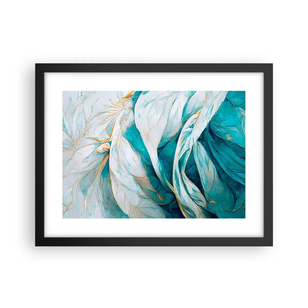 Poszter fehér keretben - Kék absztrakció arany motívummal - 40x30 cm