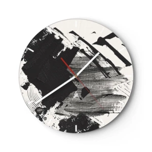 Falióra, Óra - Dinamikus fekete-fehér absztrakció széles ecsetvonásokkal - 30x30cm - Absztrakció - a fekete kifejezése - Modern fali dekoráció nappalihoz, konyhához és hálószobához ARTTOR