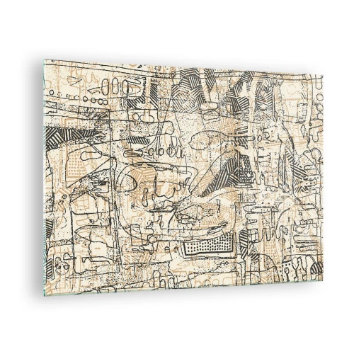 Üveg kép - Egy összetett absztrakt struktúra geometrikus és vázlatos mintákkal. - 70x50cm - Dekódolásra vár - Modern fali dekoráció nappalihoz és hálószobához ARTTOR