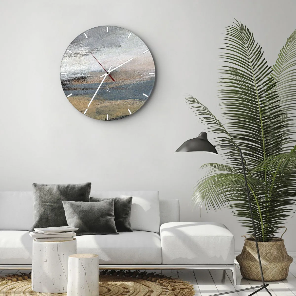 Falióra, Óra - Egy festői absztrakció, amely hideg tónusú tájképre hasonlít. - 30x30cm - Absztrakció: északi táj - Modern fali dekoráció nappalihoz, konyhához és hálószobához ARTTOR