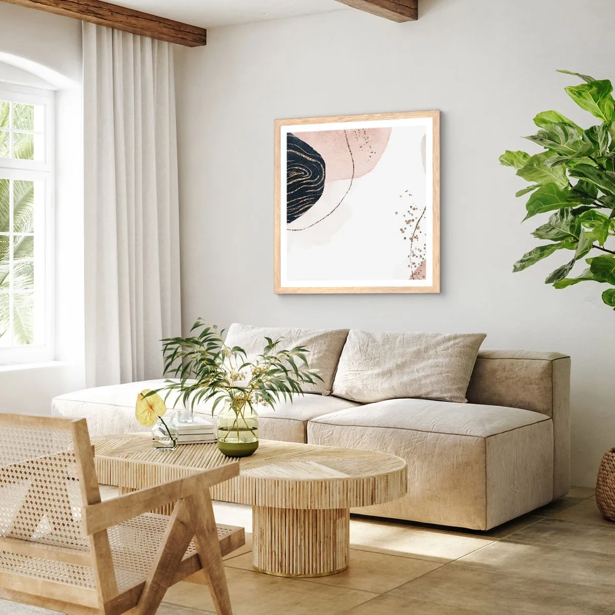 Poszter világos tölgy keretben - Minden folyik - 40x40 cm