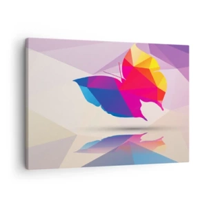Vászonkép - Geometrikus pillangó sziluett élénk színekben - 70x50cm - Szivárvány pillangó - Modern fali dekoráció nappalihoz és hálószobához ARTTOR