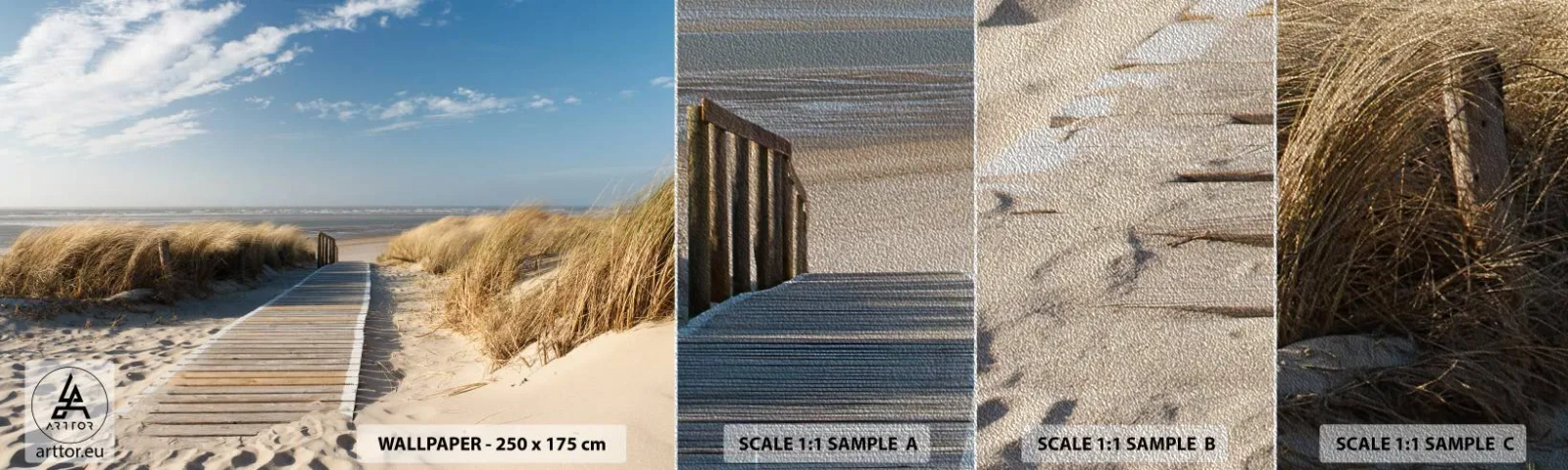 Fotótapéta Minta Premium Sand - A dűne mögött, a fű susogásában - Tájkép, Tenger, Strand - 100x30 cm