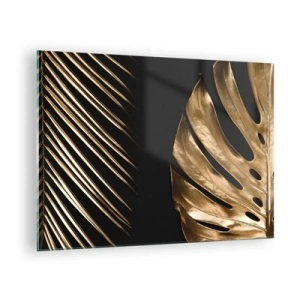 Üveg kép - Arany pálmalevelek és szörnyek fekete alapon - 70x50cm - Más és ugyanolyan drága - Modern fali dekoráció nappalihoz és hálószobához ARTTOR