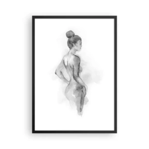 Poszter fehér keretben - Egy nő visszafogott akvarell portréja szürke árnyalatokban. - 50x70cm - Gyönyörű, mint a festmény - Modern fali dekoráció nappalihoz és hálószobához ARTTOR