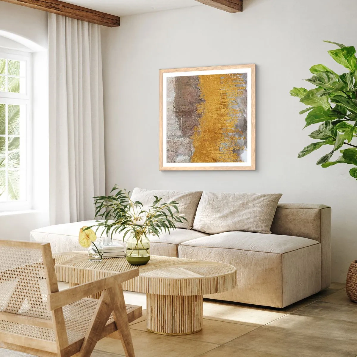 Poszter világos tölgy keretben - Egy aranyszínű fuvallat - 50x50 cm