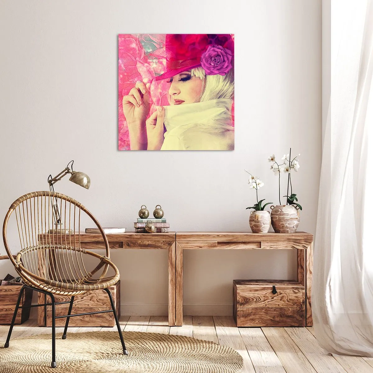 Vászonkép - Retro portré rózsaszín ködben - 40x40 cm