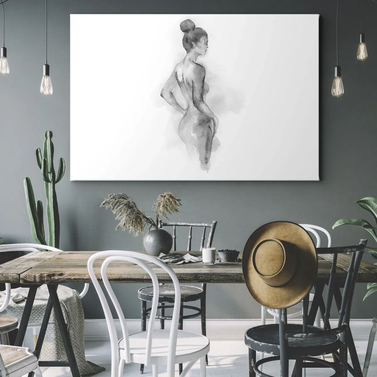 Vászonkép - Női sziluett akvarell vázlat - 70x50cm - Gyönyörű, mint a festmény - Modern fali dekoráció nappalihoz és hálószobához ARTTOR