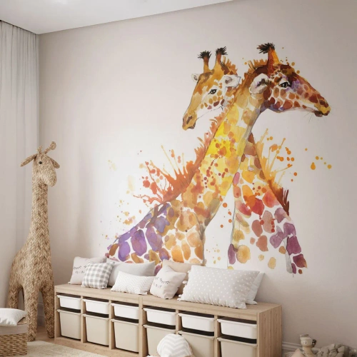 Fotótapéta Premium Sand - Ez barátság vagy szerelem? - Állatok, Zsiráf, Grafika - 500x350 cm