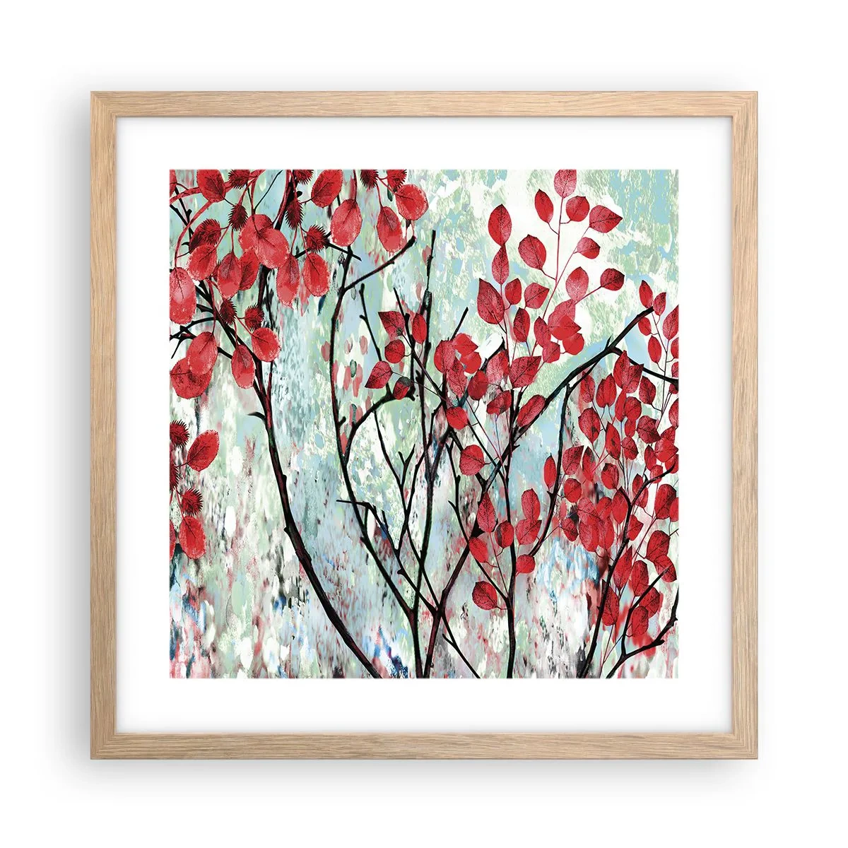 Poszter világos tölgy keretben - Fa skarlát színben - 40x40 cm
