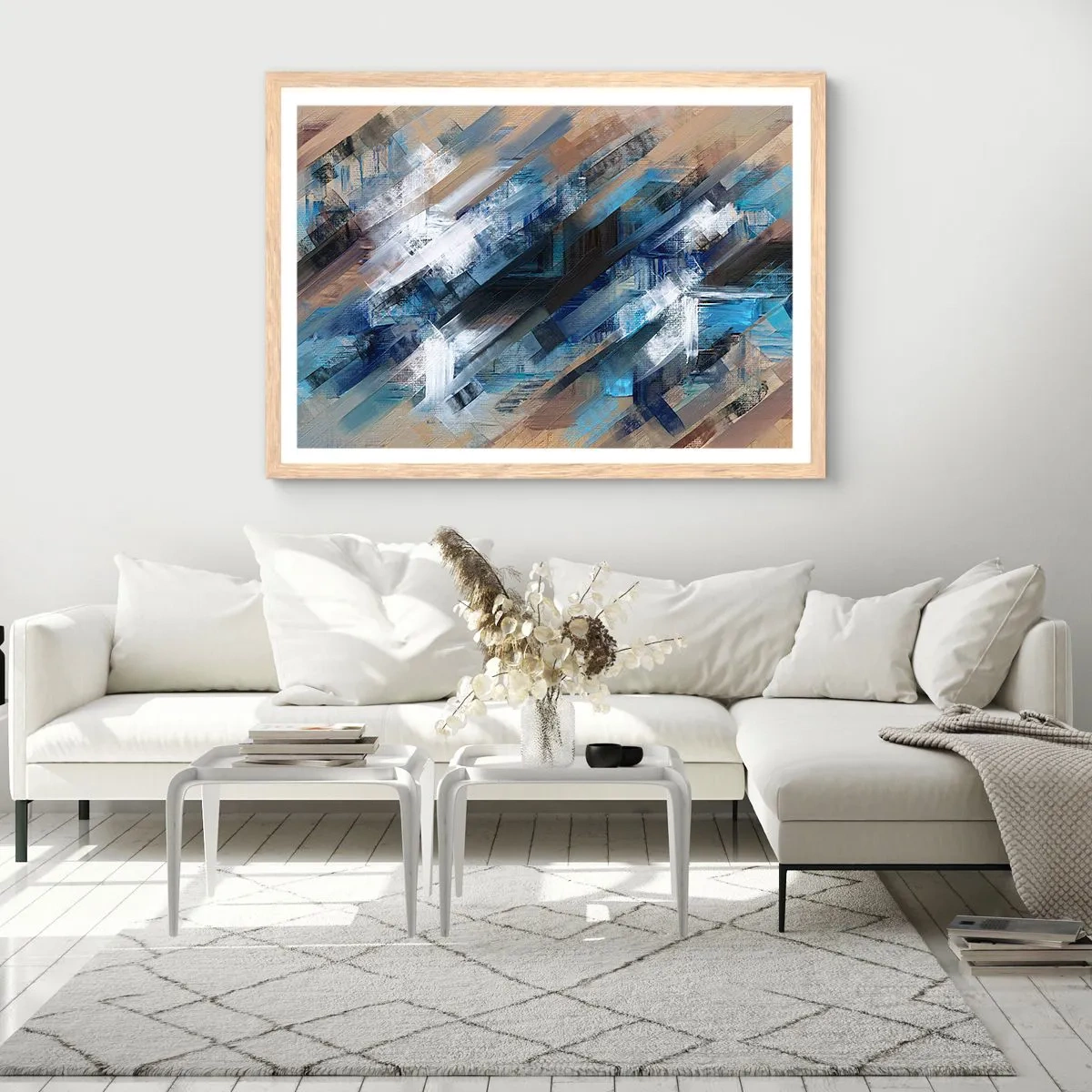 Poszter világos tölgy keretben - Kék ferdén - 70x50 cm