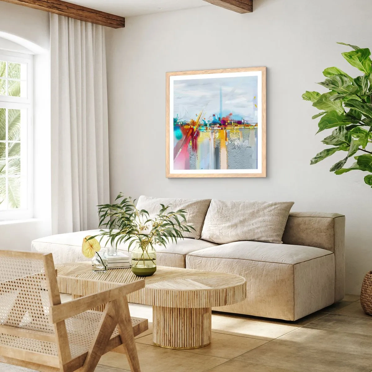 Poszter világos tölgy keretben - Az öröm hídja az élet folyóján - 40x40 cm