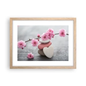 Poszter világos tölgy keretben - Boldogság a cseresznyevirággal - 40x30 cm