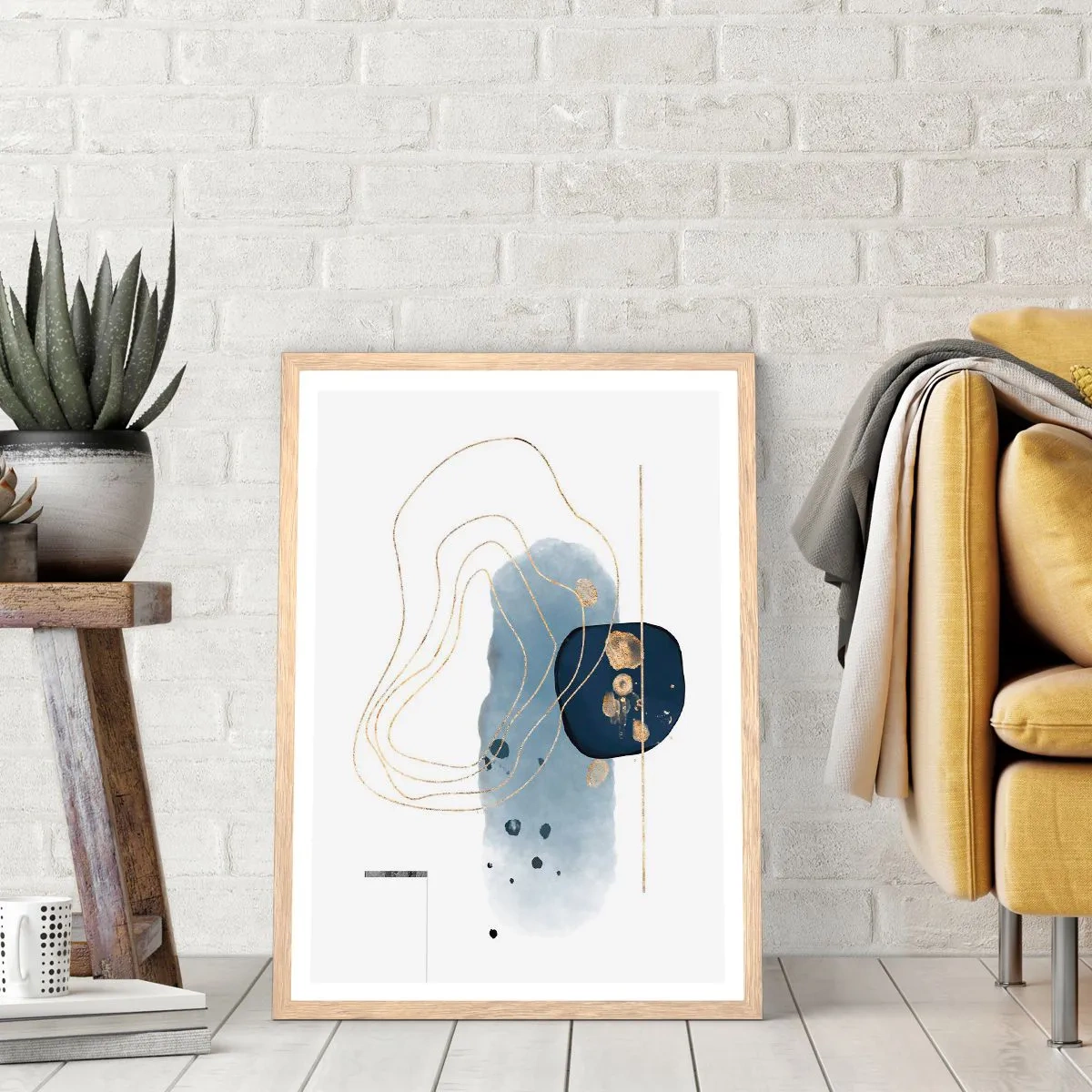 Poszter világos tölgy keretben - Kékes-arany fantázia - 70x100 cm