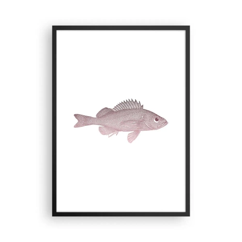 Poszter fehér keretben - Hal grafika fehér alapon minimalista stílusban - 50x70cm - Nagyszemű hal - Modern fali dekoráció nappalihoz és hálószobához ARTTOR