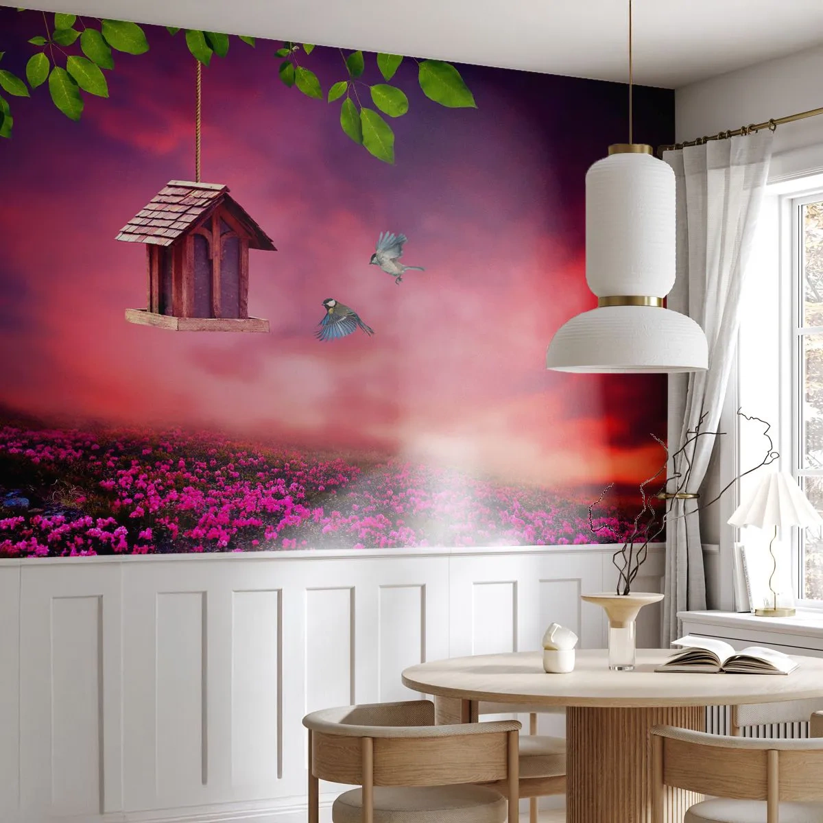 Fotótapéta Premium Sand - Meghívás vacsorára - Tájkép, Virágok, Madárház - 100x70 cm