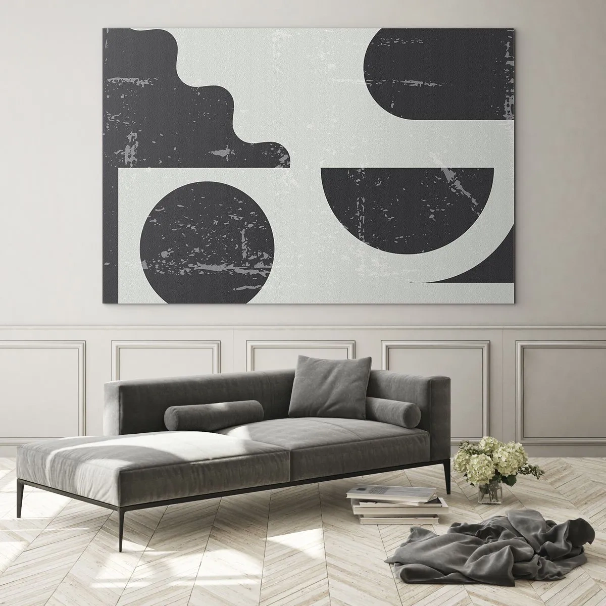 Üveg kép - Absztrakt geometrikus grafika horzsolásokkal - 70x50cm - Kompozíció fent és lent - Modern fali dekoráció nappalihoz és hálószobához ARTTOR