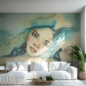 Fotótapéta Premium Sand - Am I blue? - Absztrakció, Női Arc, Festmény - 100x70 cm