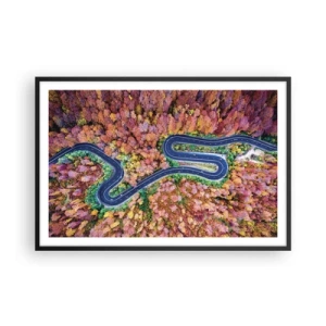 Poszter fehér keretben - Kanyargós út az erdőn keresztül - 91x61 cm