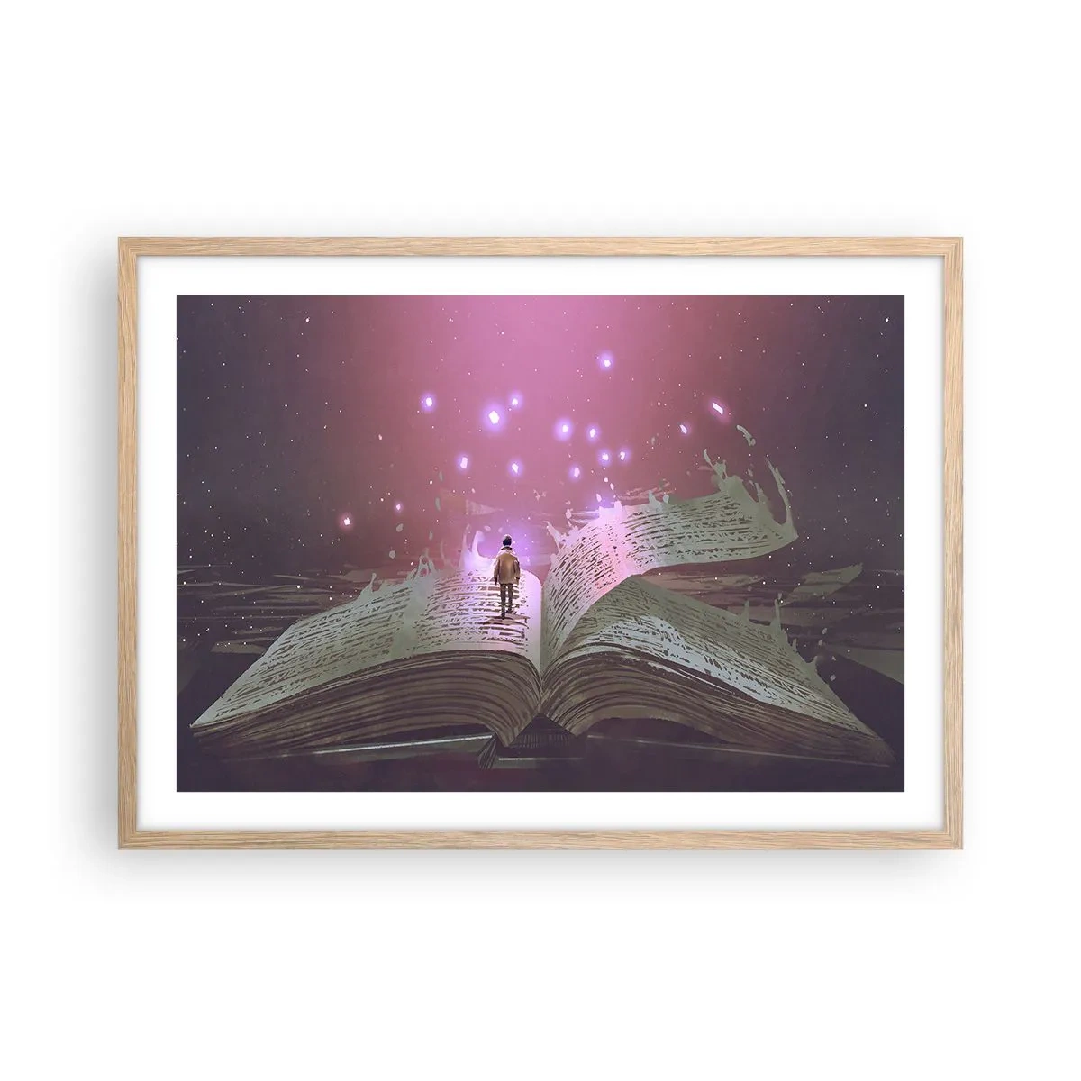 Poszter világos tölgy keretben - Meghívás egy másik világba – olvass! - 70x50 cm