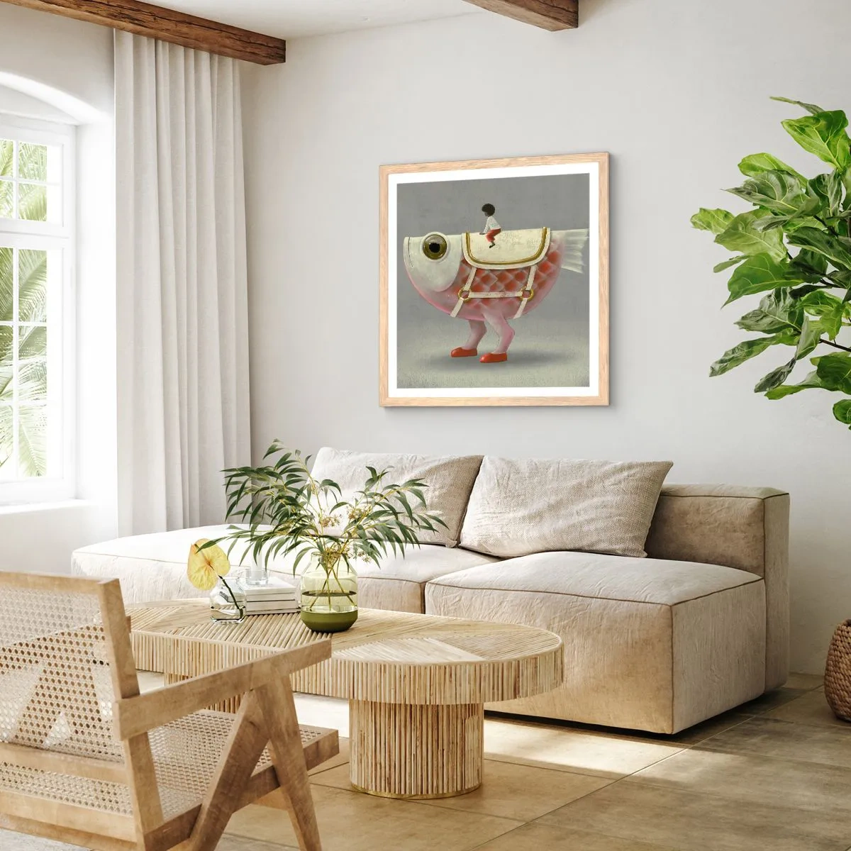 Poszter világos tölgy keretben - A halas lovas - 40x40 cm