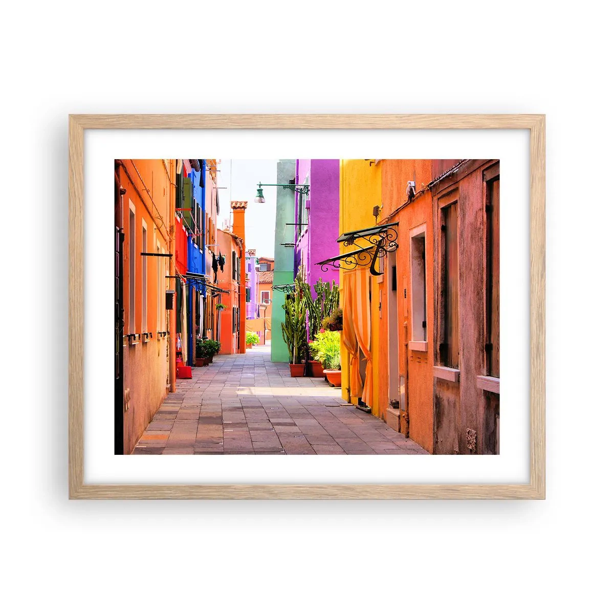 Poszter világos tölgy keretben - Szivárványos sikátor - 50x40 cm