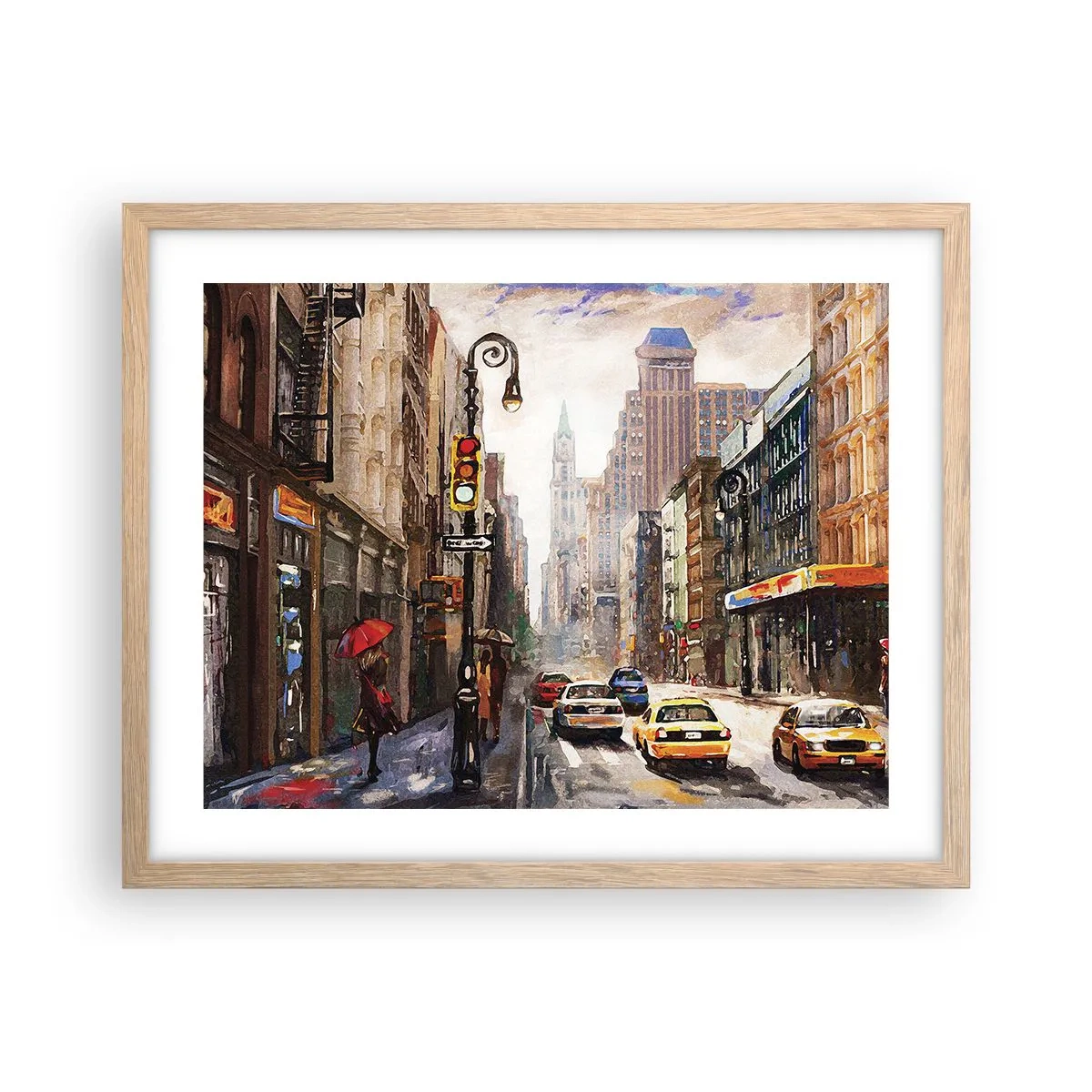 Poszter világos tölgy keretben - New York – esőben is színes - 50x40 cm