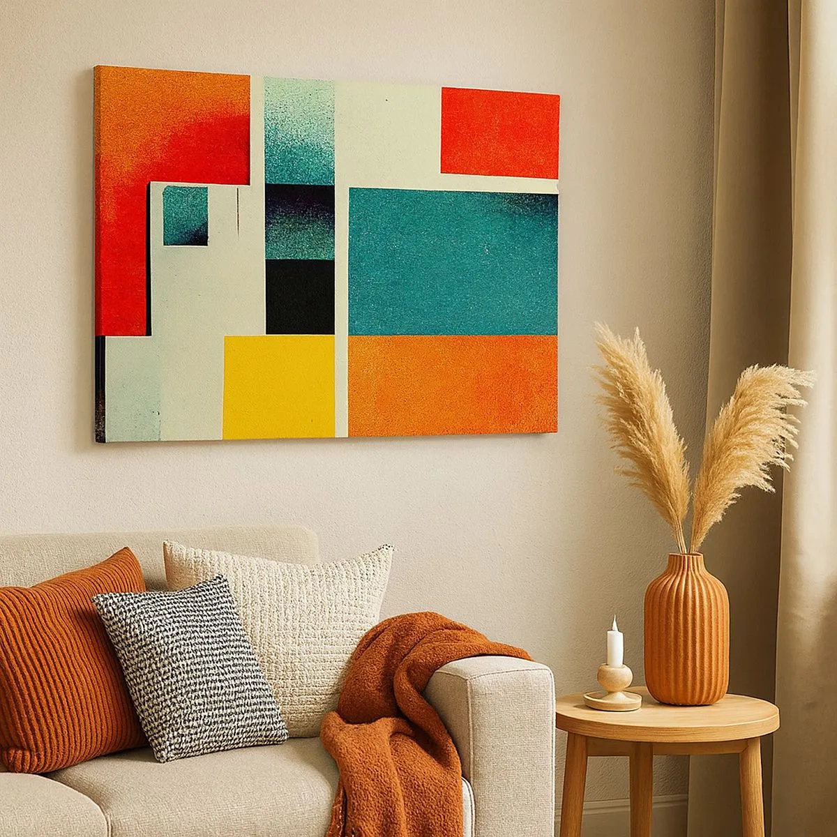 Vászonkép - Geometrikus absztrakció színes téglalapokkal és négyzetekkel - 70x50cm - Geometrikus absztrakció - jó energia - Modern fali dekoráció nappalihoz és hálószobához ARTTOR