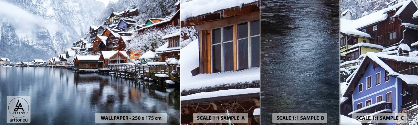 Fotótapéta Minta Standard Eco - Téli díszben - Tájkép, Hegyvidéki település, Téli - 100x30 cm